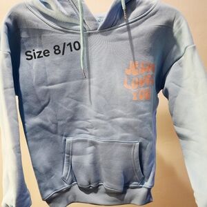 Girls Blue Hoodie with 'Jesus Loves You' Print
